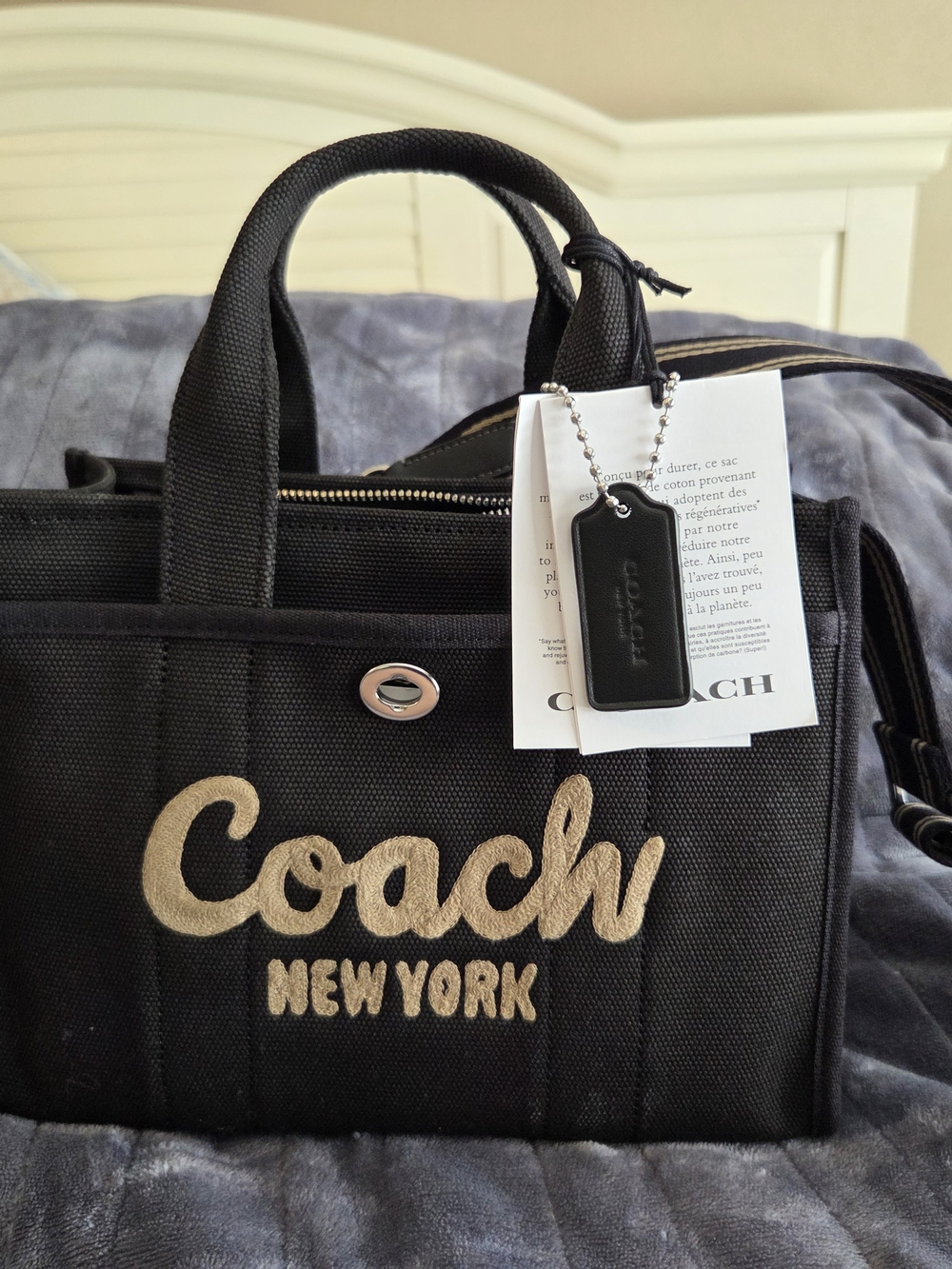 Coach Black Canvas Duffel Bag with Tan Embroidered Logo